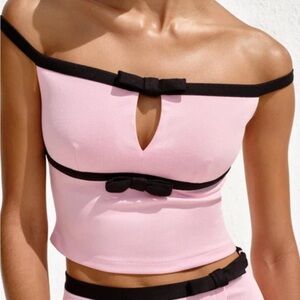 Zara Printed Bow Crop Top - light pink
